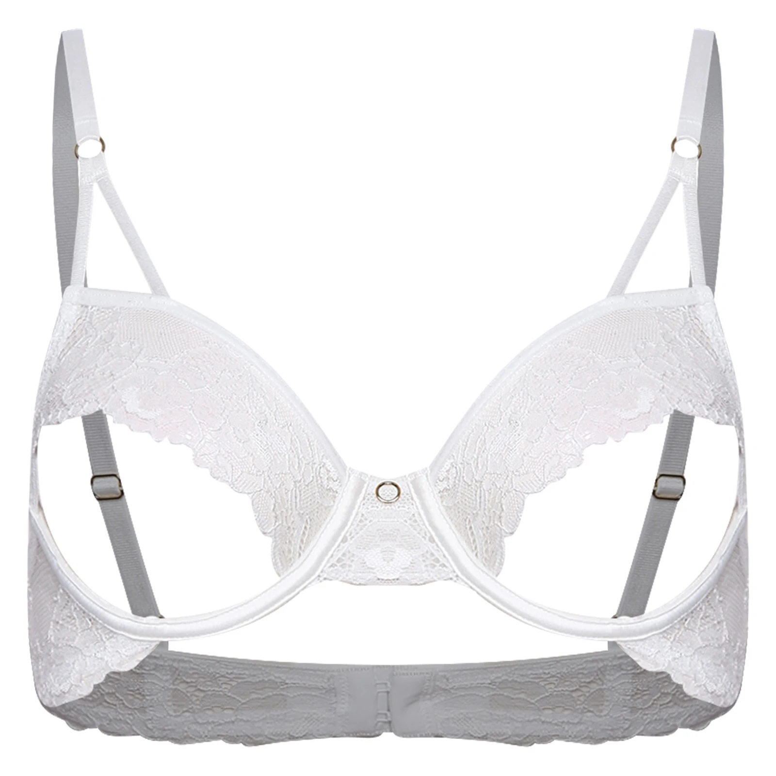 Women Sexy Hollow Out Bra Soft Sheer Lace Push-up Underwire Open Cut Exposed Nipples Brassiere Wire-free Lingerie Top Nightwear
