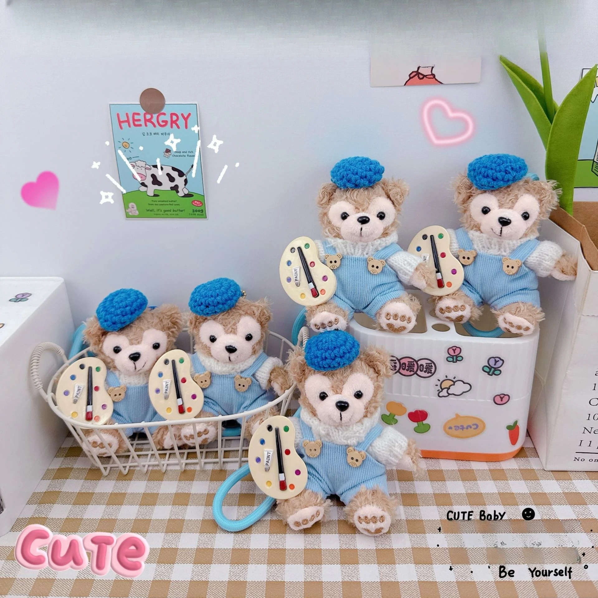 

Miniso painter Duffy Xiong Xiong Car Keychain Pendant Creative Plush Shirley Mei Duffy Xiong Schoolbag Small Hanging Ornament