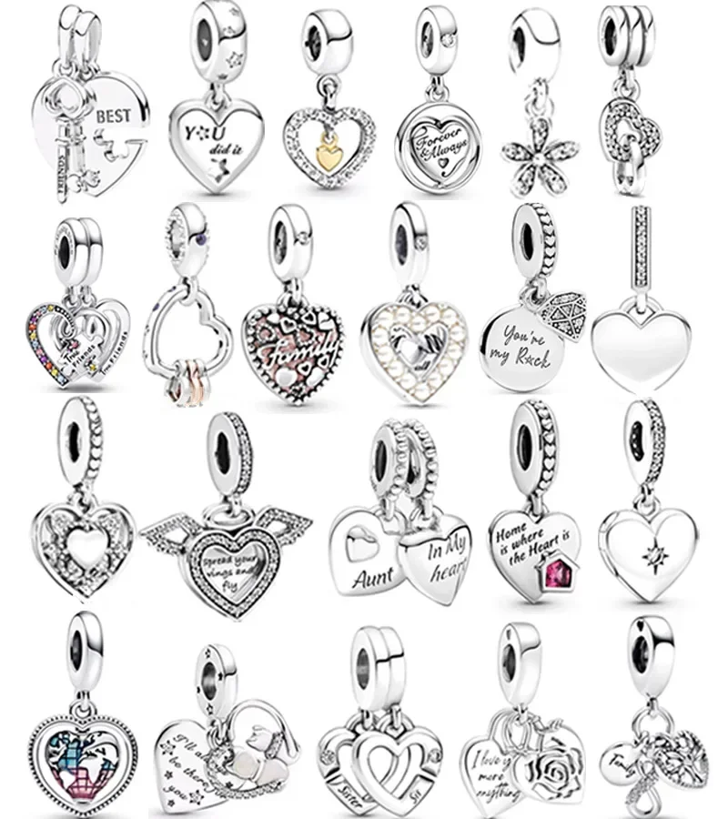 

925 Sterling Silver Linked Sister Hearts Split & Openable Heart Locket Dangle Charm Bead Fit Original Pandora Bracelet Jewelry