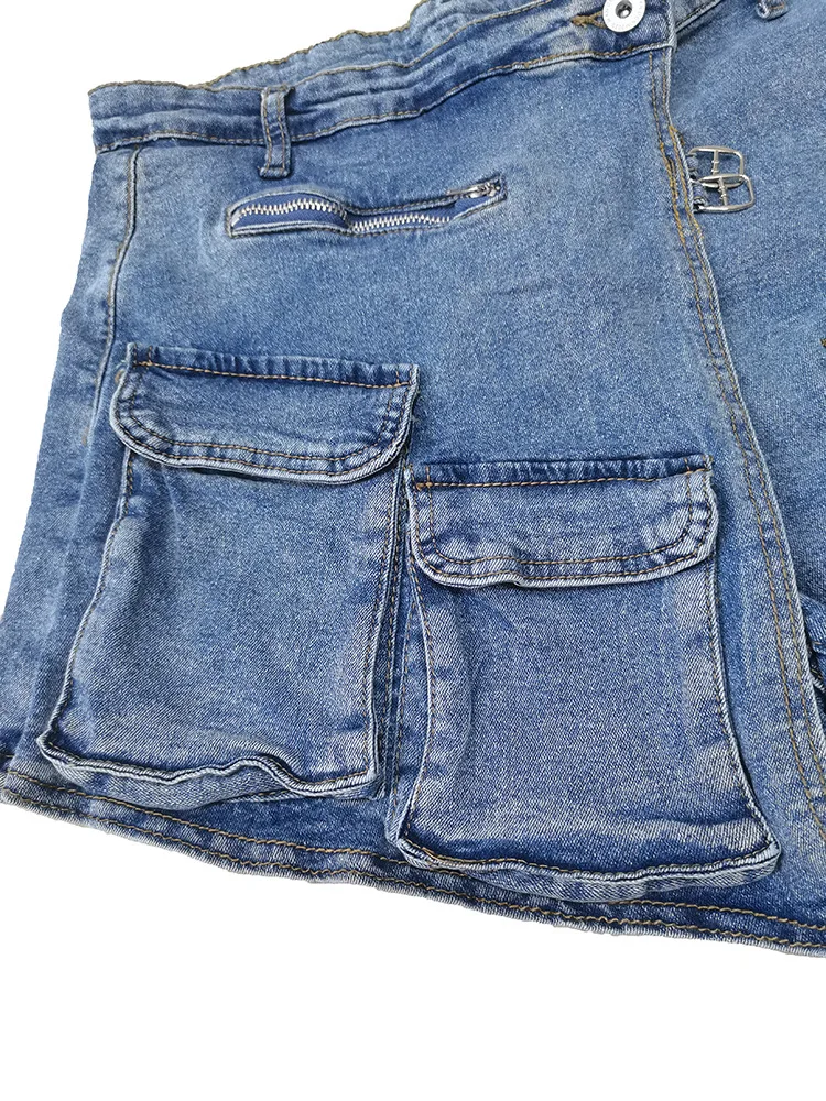 New Women's Denim Shorts Multi-Pocket Low Waist Comfortable Casual Solid Color Ladies Summer Cargo Shorts