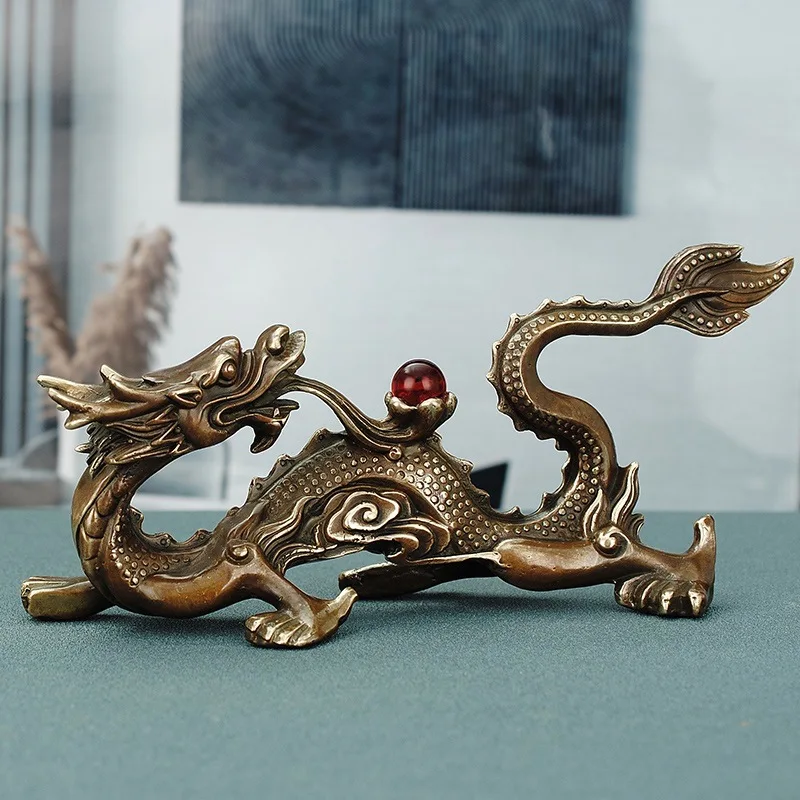 Copper Dragon Ornaments Blue Dragon Back Dragon Zodiac Play Pearl Dragon Golden Dragon Yuan Baolong Dragon with Five Claws Livin