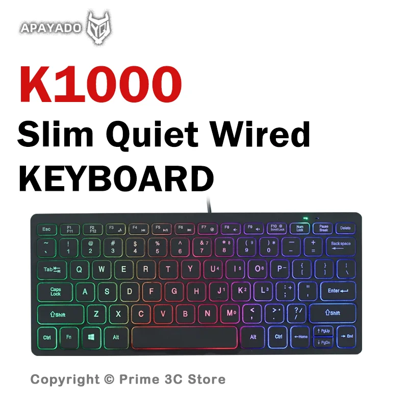 K1000 Slim Wired Keyboard 78-Key Mini RGB Backlit Keyboard Translucent Keycaps Quiet Mute Keys Ultra-Portable