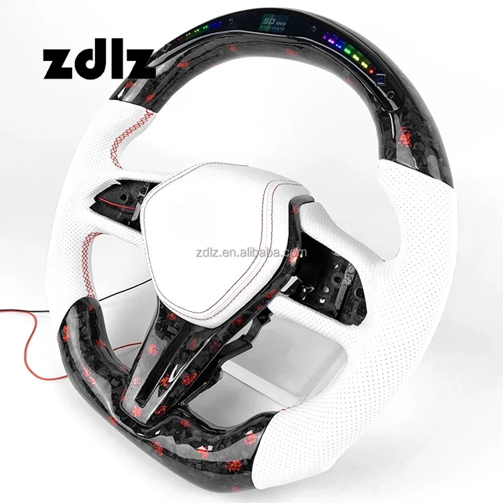 LED white perforated leather steering wheel for Infiniti Q50 Q60 customized red powder forged carbon fiber steering wheel