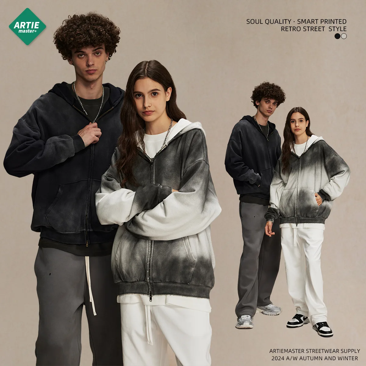 

Men's Zippered Hoodies Vintage Tie Dye Gradient Hoodie Men Oversized Hooded Sweatshirt Autumn Black Couple Hoodies Mens Clothing