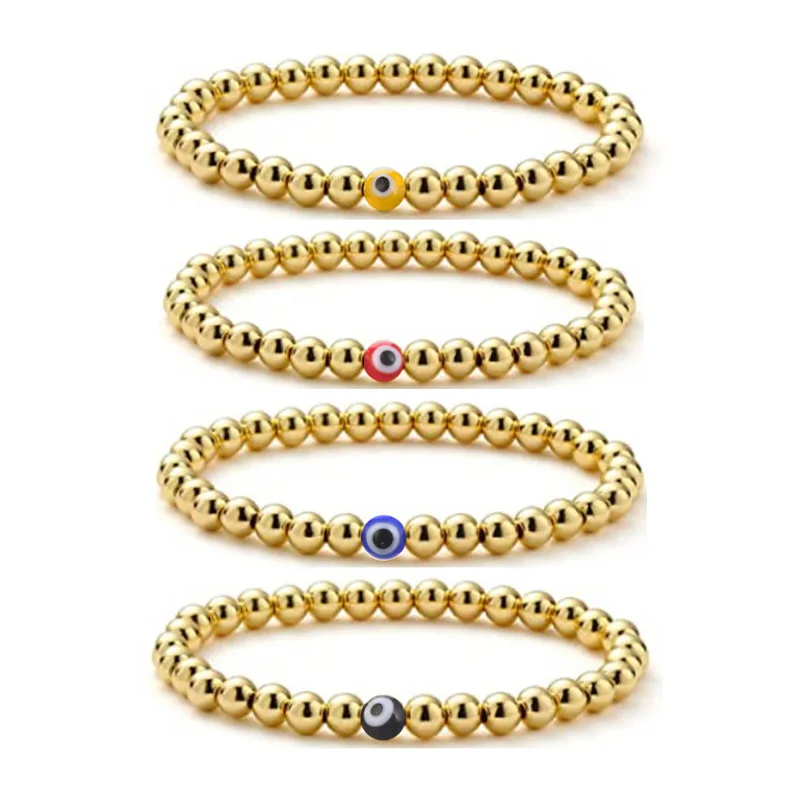 14K Gold Plated Colors Light Hematite Round Beads 6mm Devil Eye Beads Fashion Simple Stretch Bracelet Jewelry Gift