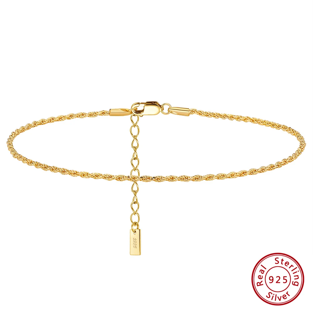 

KISS MANDY Genuine 925 Sterling Silver Simple 1.5mm Rope Chain Anklet for Women Leg Foot Ankle Bracelet Beach Jewelry Gift SA34