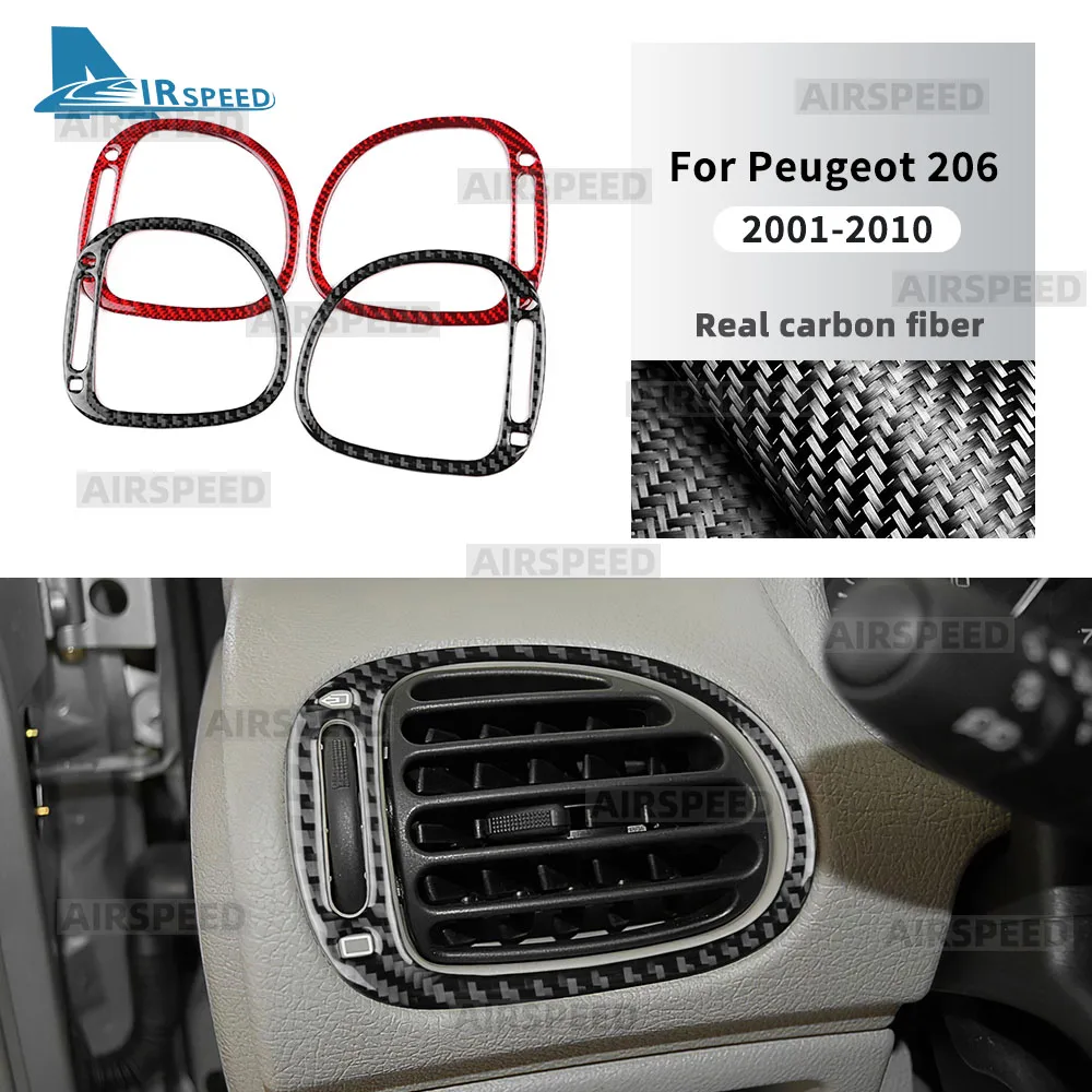 Real Soft Carbon Fiber Sticker For Peugeot 206 2001 2002 2003 2004 2005 2006 2007 2008 2009 2010 Center Console Air Outlet 2PCS