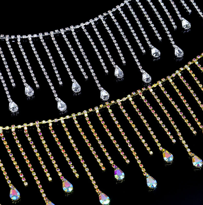 10 Yards Strass Unregelmäßige Quaste Kette Glitter Kristall Diamant DIY Kunst Auto Hochzeit Party Geschenk Dekoration Strass Band – Detail 1