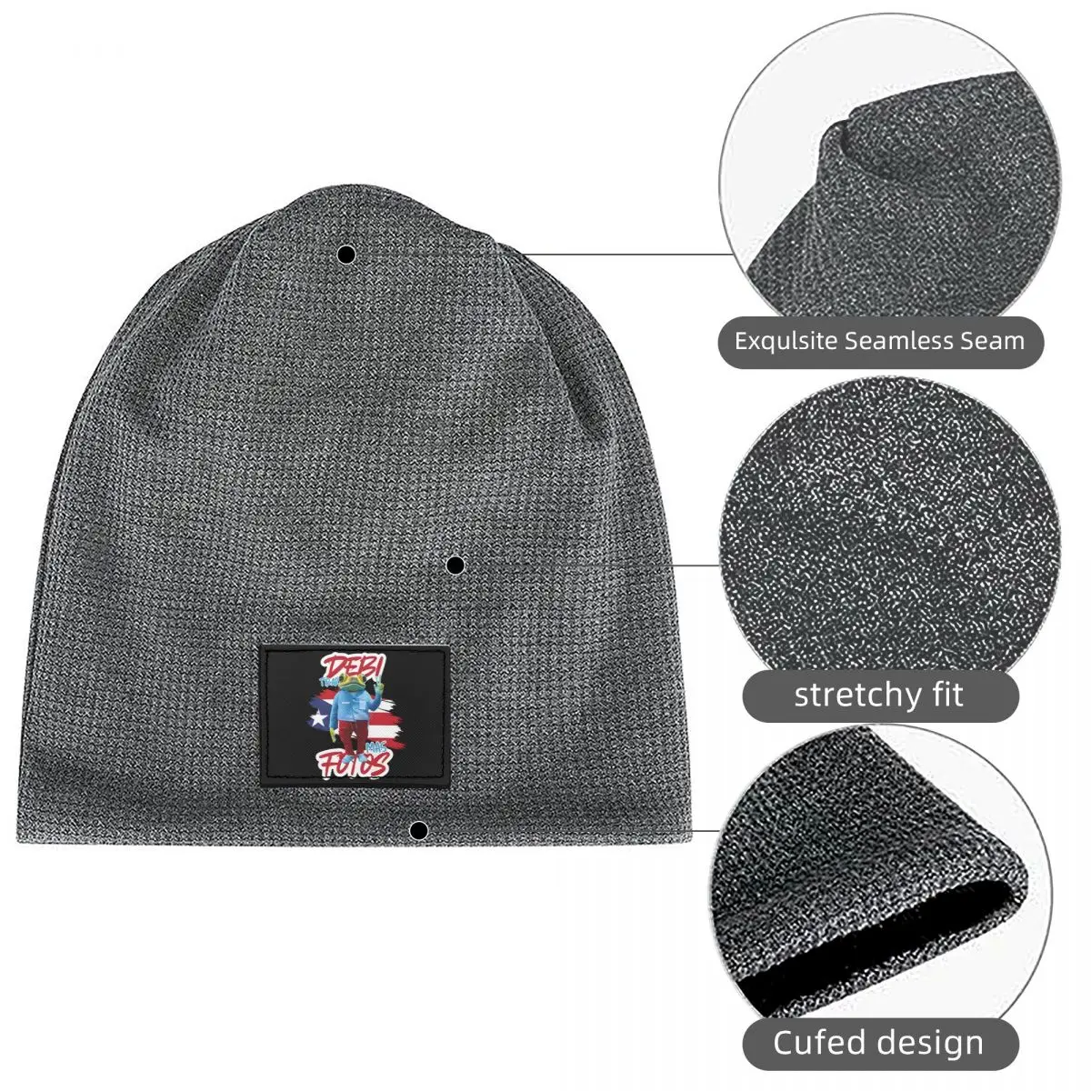Bad Bunny DTMF Debi Tirar Mas Fotos Waffle Knit Fleece Lined Beanie with PU Leather Patch Unisex Warm Winter Soft Cap