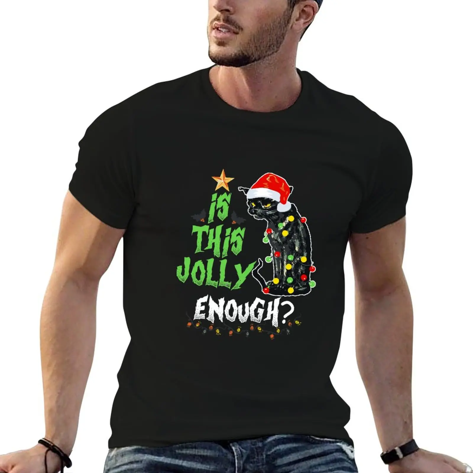 

Halloween Is This Jolly Enough Noel Cat Merry Christmas T-Shirt oversized shirts graphic tees anime stuff plain t shirts men