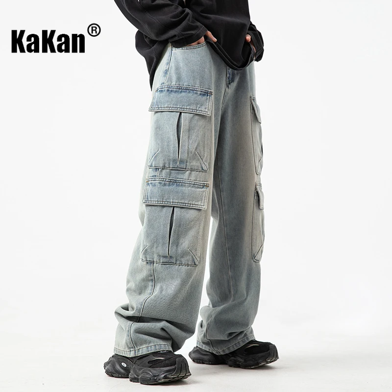 Kakan - New Original Multi Pocket Jeans for Men, Washed and Aged Trendy Brand Loose Long Pants K88-L2283