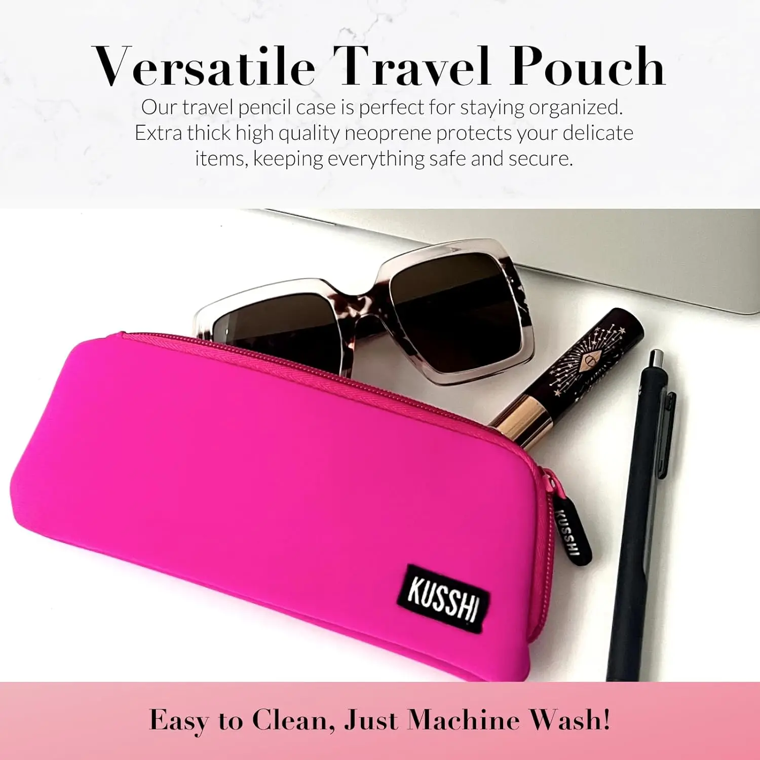 กระเป๋าแปรงแต่งหน้าซิปนีโอพรีนและกล่องดินสอสําหรับเดินทางสําหรับเครื่องมือเสริมความงาม ดินสอ แปรง และอุปกรณ์เสริมขนาดเล็ก - แปรงแต่งหน้า