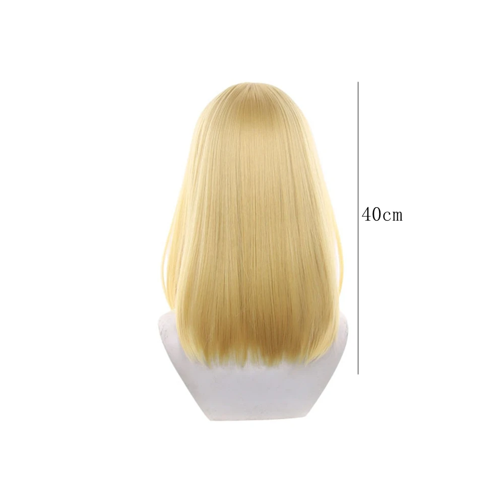 Golden Blonde Medium Straight Cosplay Wig with Side Braid Heat Resistant Synthetic Hair for Anime Party Halloween Unisex Style