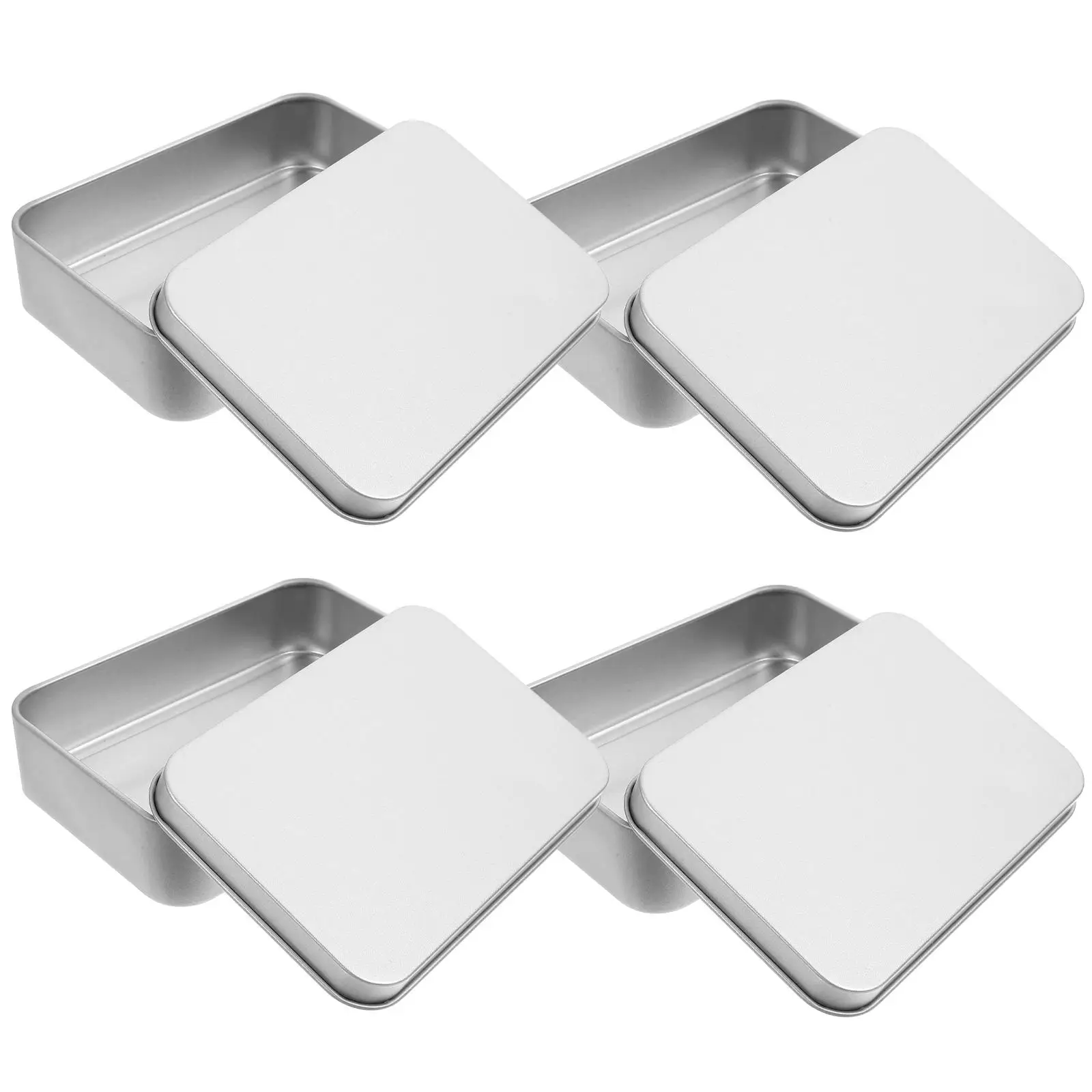 

4 Pcs Silver Gift Packaging Tinplate Box Empty Candy Storage Container Dust Proof Practical Household Storage Tools