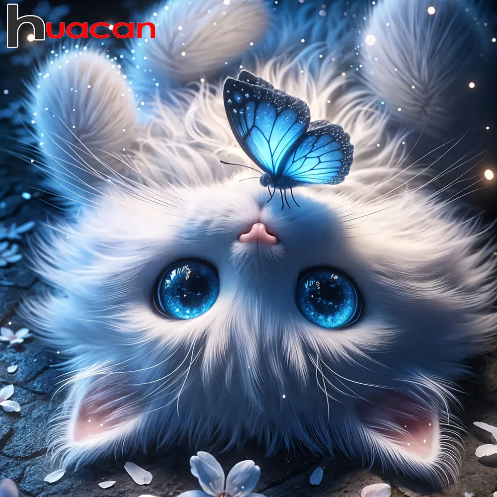 Huacan Vollquadratische und Runde Diamant-Malerei Katze Schmetterling Diamant-Stickerei Tier-Kunst Dekorative Gemälde