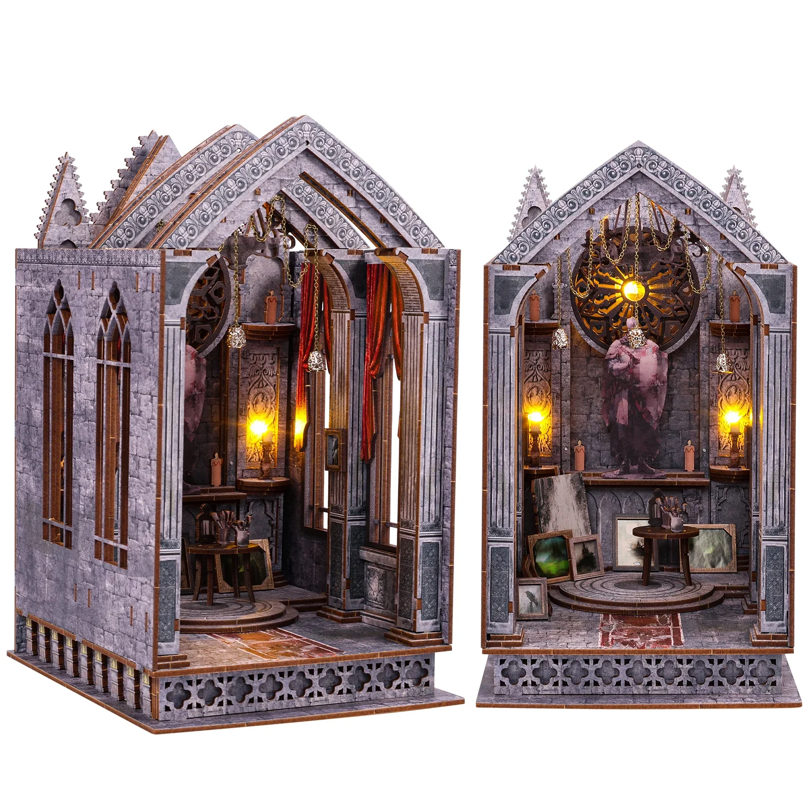 Imagem -06 - Estante Inserir Decoração com Luz Led Faça Você Mesmo Miniatura Dollhouse Model Kit 3d Puzzle de Madeira Estante