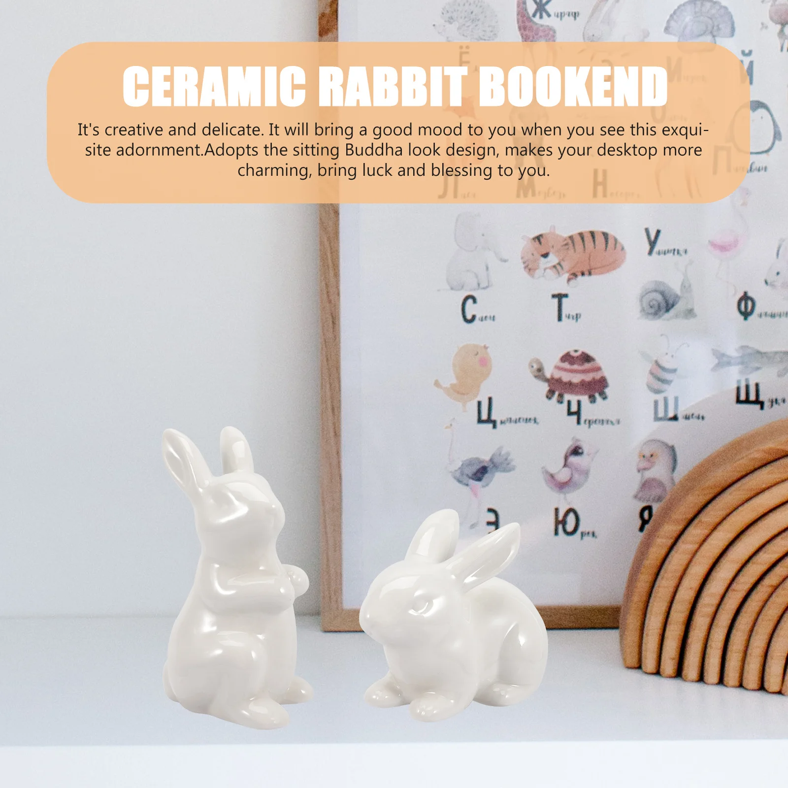 

2Pcs Ceramic Bunny Statue Cute Rabbit Ornament for Indoor Decor Living Room Bookshelf Garden Elegant Craft