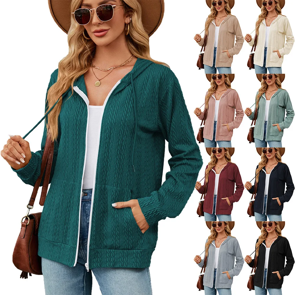 Europe and the United States autumn and winter new loose long-sleeved hooded zipper cardigan pocket hoodie woman