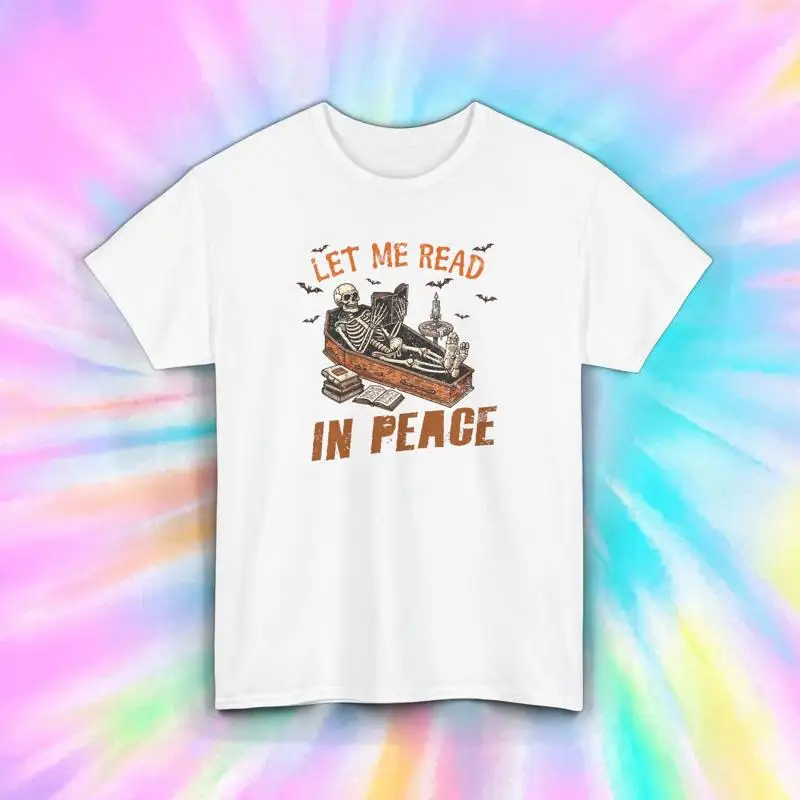 

Футболка Let Me Read in Peace S 5XL с забавным скелетом для любителей книг для чтения
