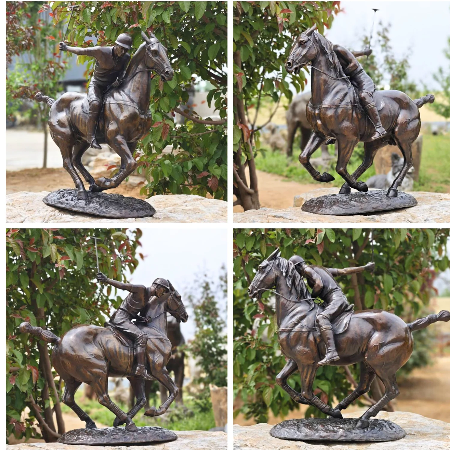 

61cm Large Bronze Polo Player Horse Jockey Sculpture Hot Casting Bronze Ridding Horse Sculpture Home Garden Decor Ornament