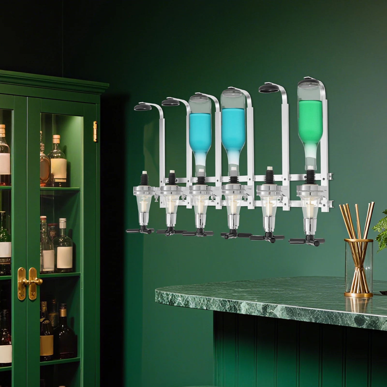 

Настенный дозатор для ликера, 6 бутылок, органайзер для домашнего бара из алюминиевого сплава с точным наливом, винтажный промышленный дизайн