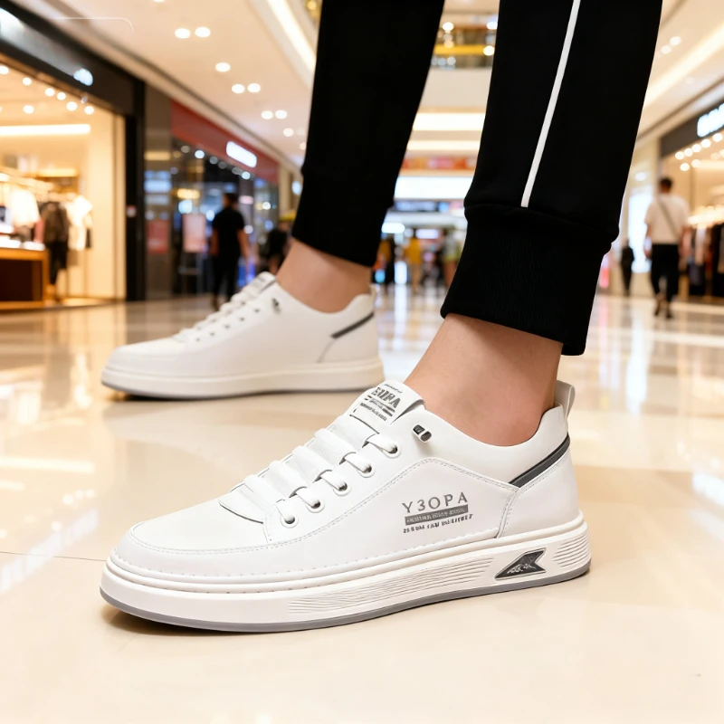 

Leather Casual Shoes for Men Breathable White Sneakers Fashion Driving Walking Tennis Shoes for Male Italian Office Flats Shoes