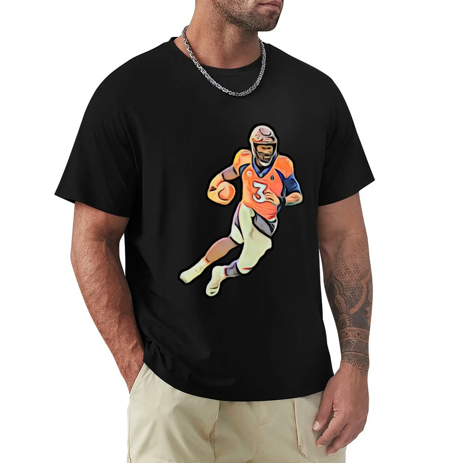 Russell Wilson denver quarter back bold cartoon T-Shirt t shirts cotton 100% T-Shirt