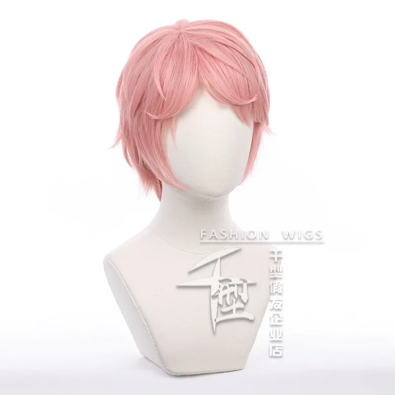 ES Shu Itsuki Cosplay Wig 30cm Pink Short Hair Heat Resistant Synthetic Wigs Halloween Party