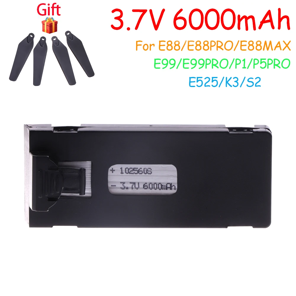 Rechargeable 3.7V 6000mAh E88PRO Battery an Charger For RC Drone E88 E99 E99PRO P1 K3 P10 A13 E525 RC Quadcopter Parts Batteries