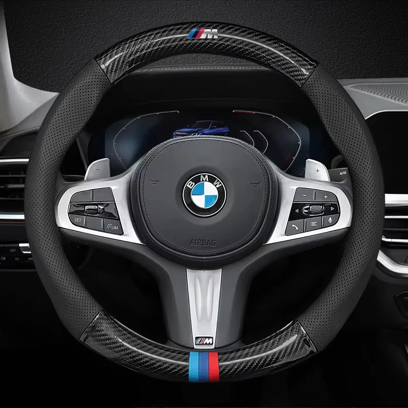 

BMW M X1 X3 X5 X6 X7 G20 G30 G70 E39 E46 E90 E92 F10 F15 F25 F30 Carbon fiber Leather Car Steering Wheel Cover Auto Accessories