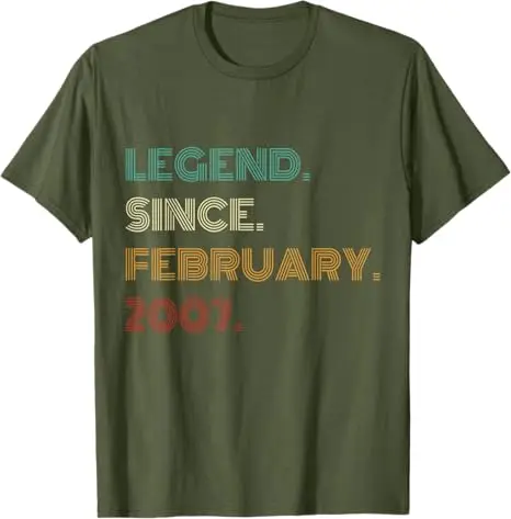 18 Years Old Legend Since February 2007 18th Birthday T-Shirt Humor Funny Adult Loading Saying Tee Short Sleeve Adulting Clothes