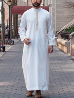 Luxury men's Islam Muslim Arab men's robe, long sleeve embroidered stand collar Arab men thobe