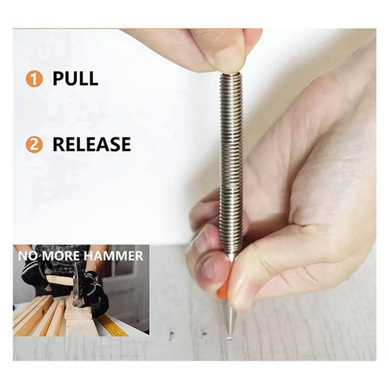 ABVJ-4Pcs Spring Tool Set 1/32In, 1/16In, 3/32In, 1/8In Nail Punch, Spring Loaded Rivet Removal Set For Wood