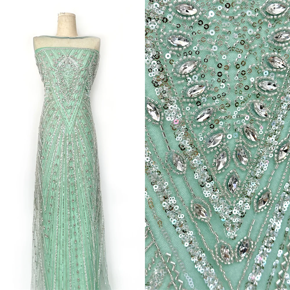 

2026 High Quality African Heavy Beaded Lace Fabric Luxury French Sequins Mesh Embroidery Tulle Fabric for Wedding Dresses