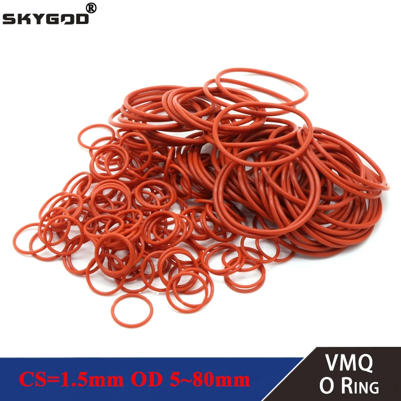 

10/50Pcs VMQ O Ring Gasket CS 1.5mm OD 15 ~ 80mm Waterproof Washer Silicone Rubber Insulate Round O Shape Seal Red Food Grade