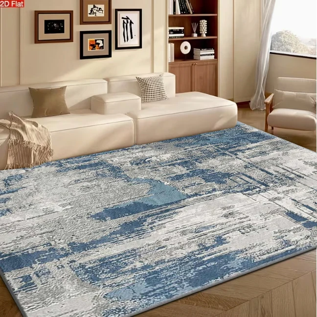 Blue Grey Vintage Abstract Painting Rug Art-Style Carpet Flooring for Indoor Home Decoration