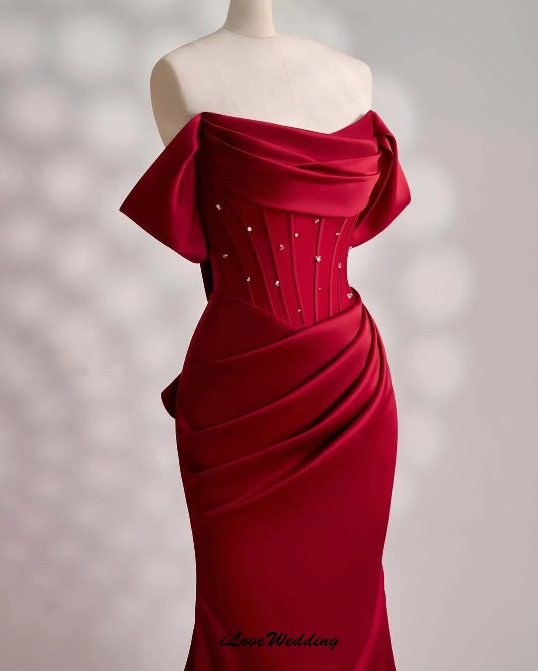 

Красные платья для выпускного вечера с открытыми плечами по индивидуальному заказу, 2025, атласное свадебное платье русалки для женщин, плиссированные вечерние платья для гала-концерта