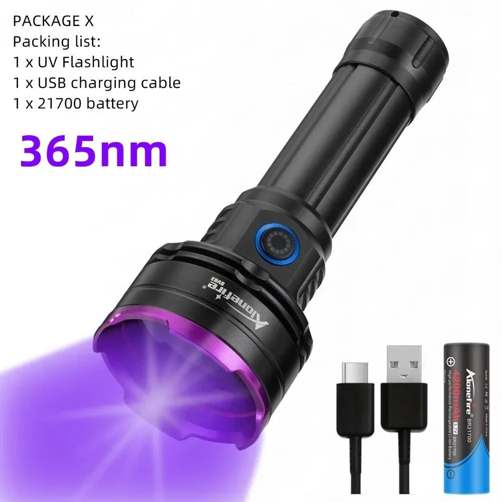 Alonefire SV83 Power UV Flashlight 365nm 30W Ultraviolet Rechargeable Torch Light by 21700 Battery for Scorpion Money Pets Stain