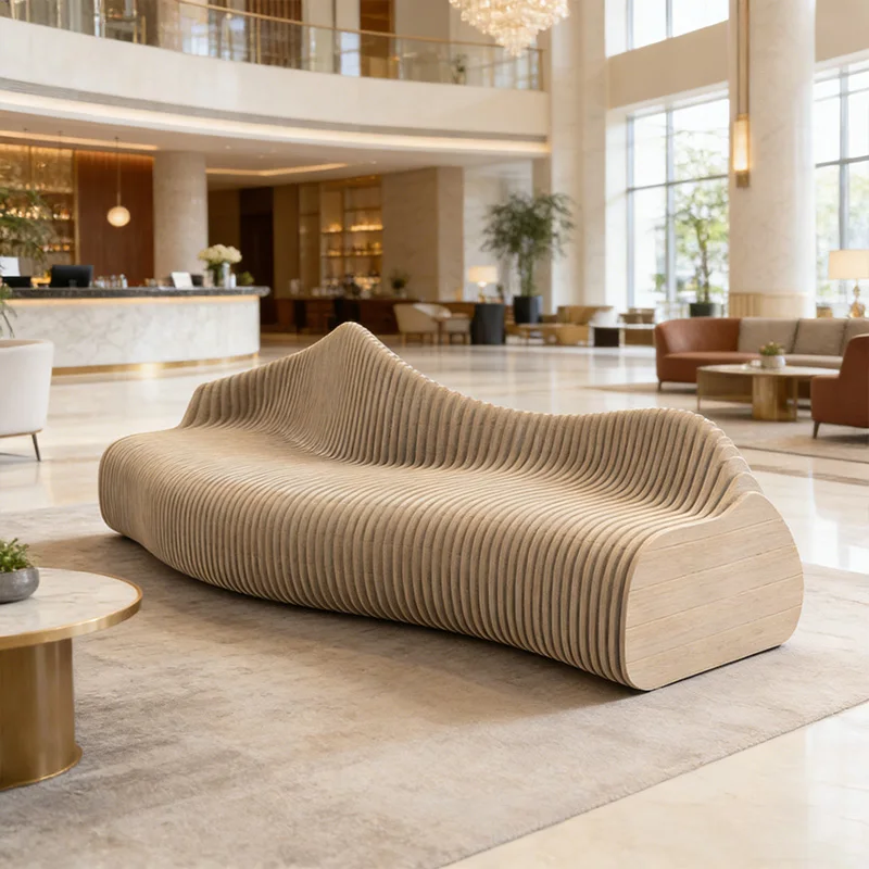 Eco-Friendly Wooden Bench Outdoor Durable Public Patio Waiting Chair for Villa School Salon Hotel Office Luxury Garden Furniture