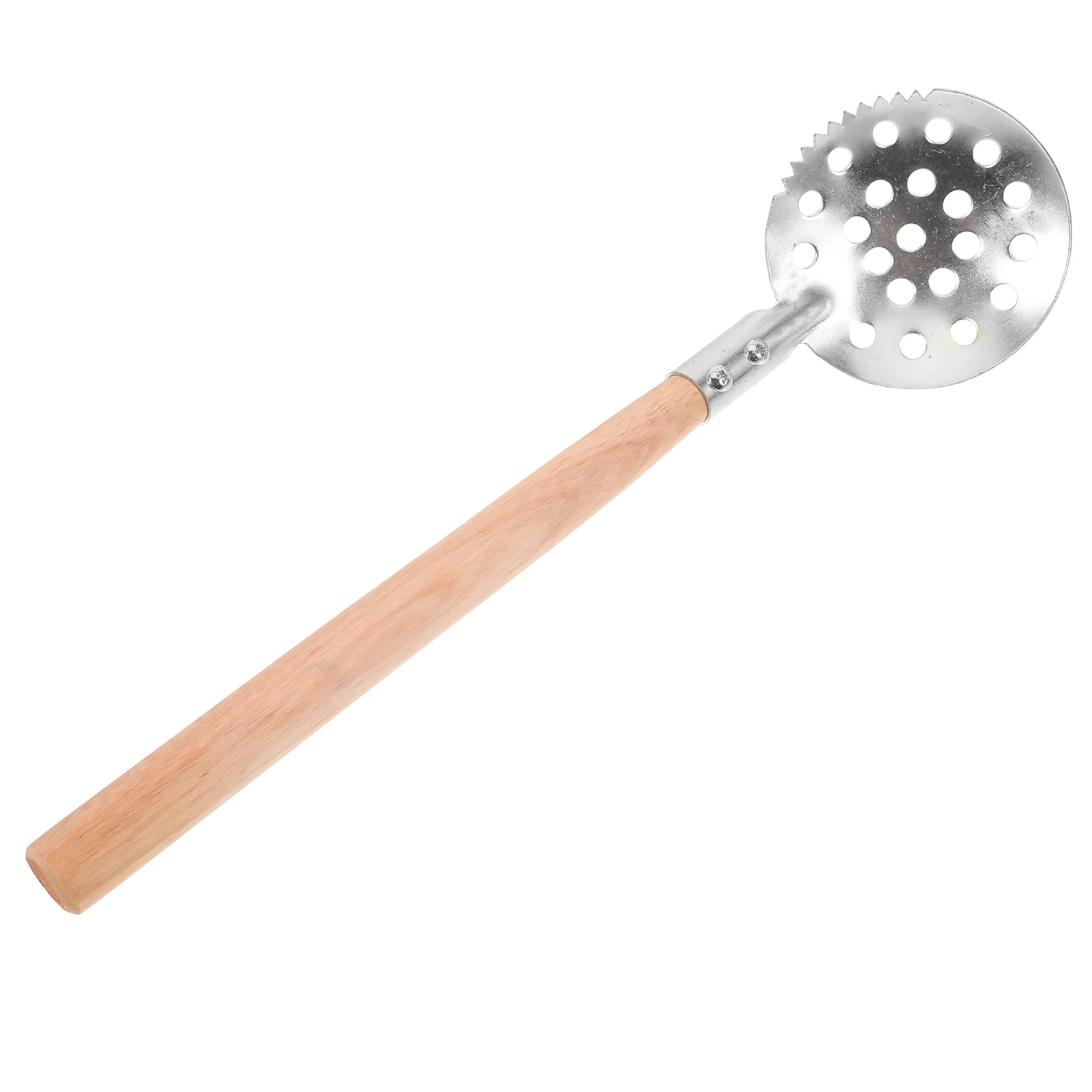 

Fishing Scoop With Long Handle Wooden Grip Metal Ice Skimmer For Outdoor Fishing Gear Reusable Ice Scoop Tool