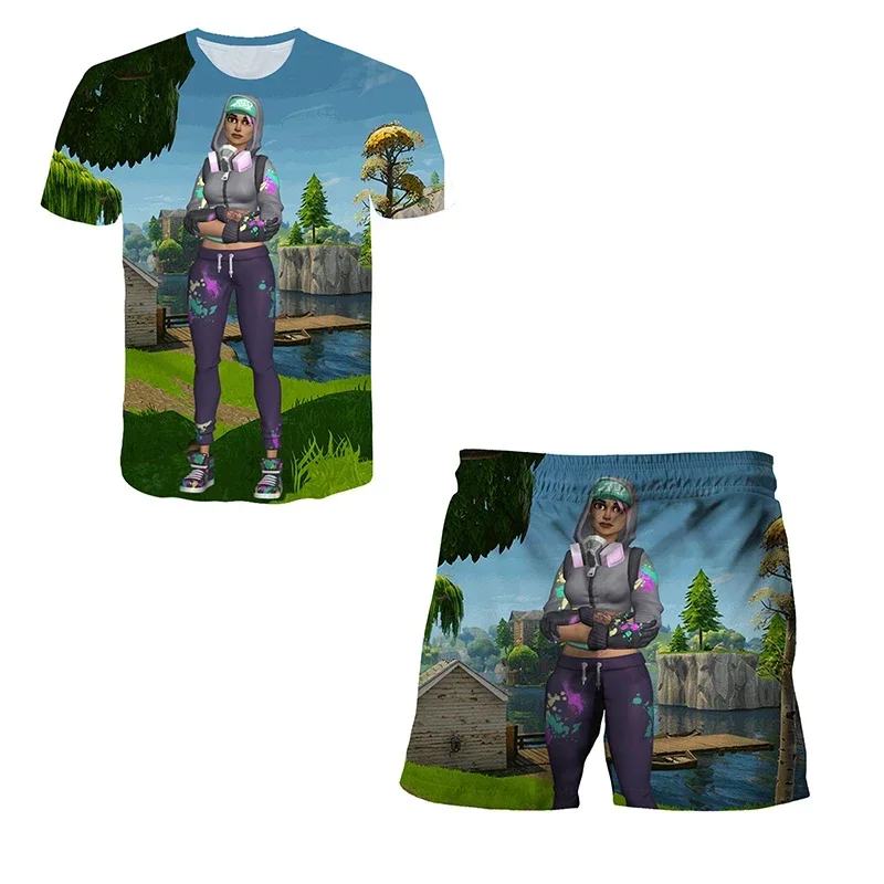 Fortnite Boys Pajamas Set Anime Boys\' Swimsuit Cartoon 3D Print Home Nightwear Children\'s Cosplay Beach Suit