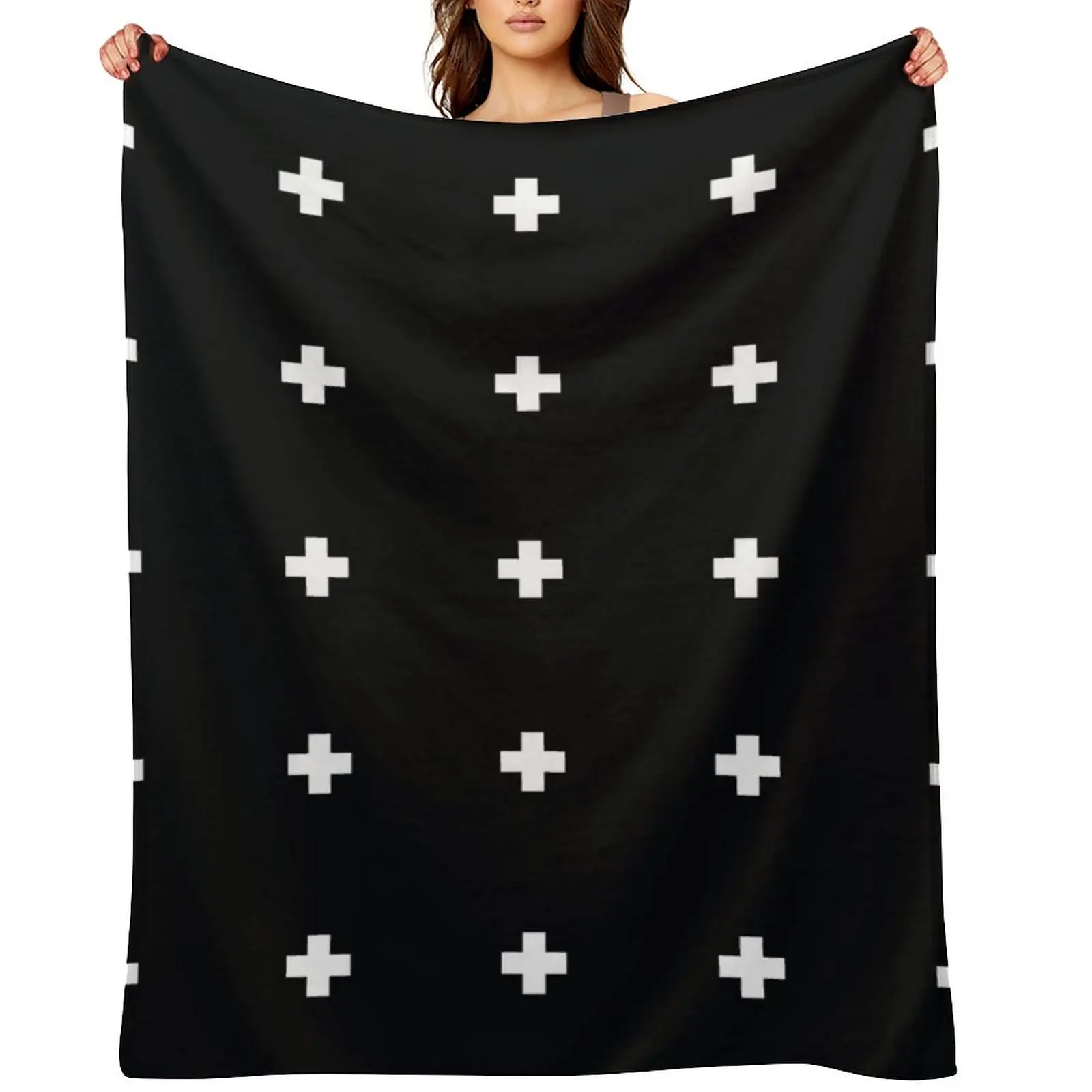 White crosses on black Throw Blanket Decoratives Bed linens Fashion Sofas Flannel Blankets