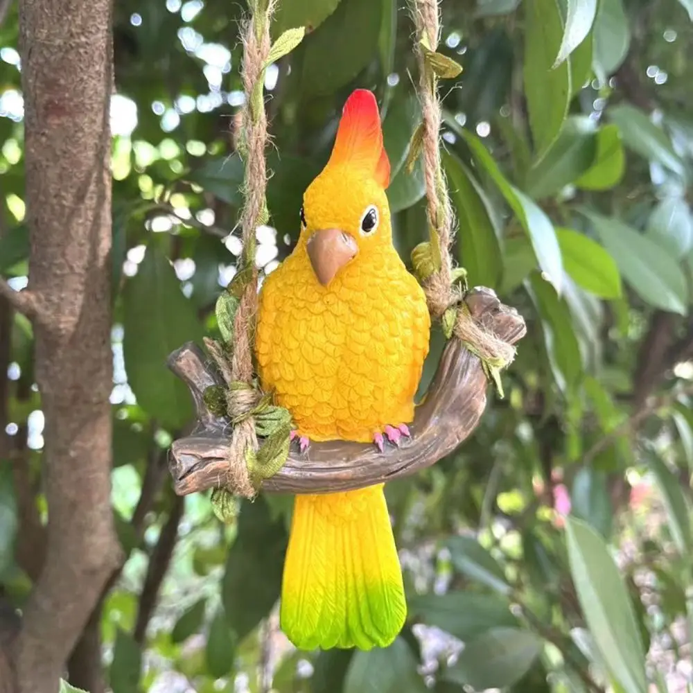 Cute Hanging Swing Parrot Figurine Chinese Style Resin Parrot Statue Ornament Exquisite Elegant Bird