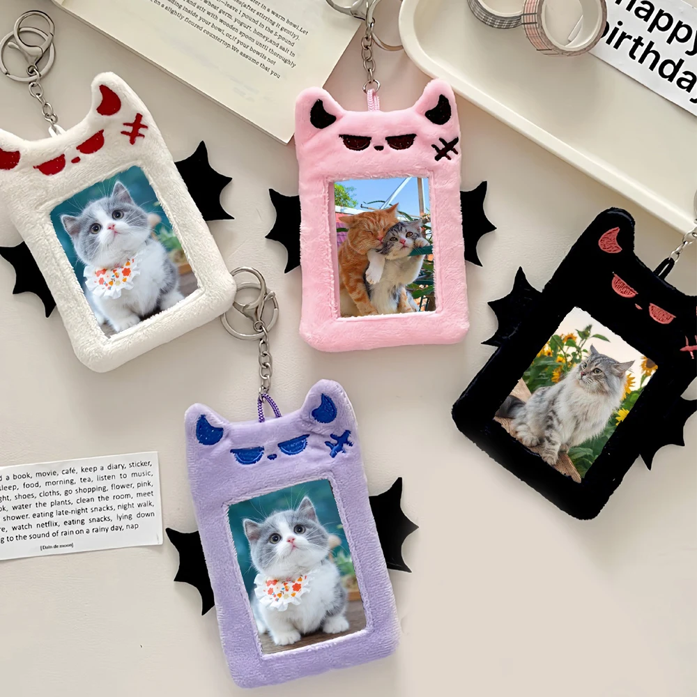 3 Inch Cartoon ID Credit Case Photo Card Holder Plush Bus Card Cover Star Chasing Bag Pendant Keychain Protector Case Cute Sweet