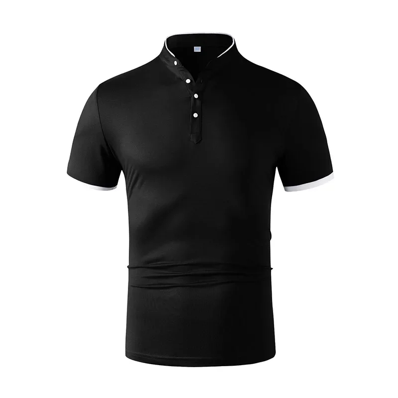 2025 New Men's Casual and Fashionable Solid Color Short Sleeved Stand Up Collar T-shirt Summer Versatile and Comfortable Top