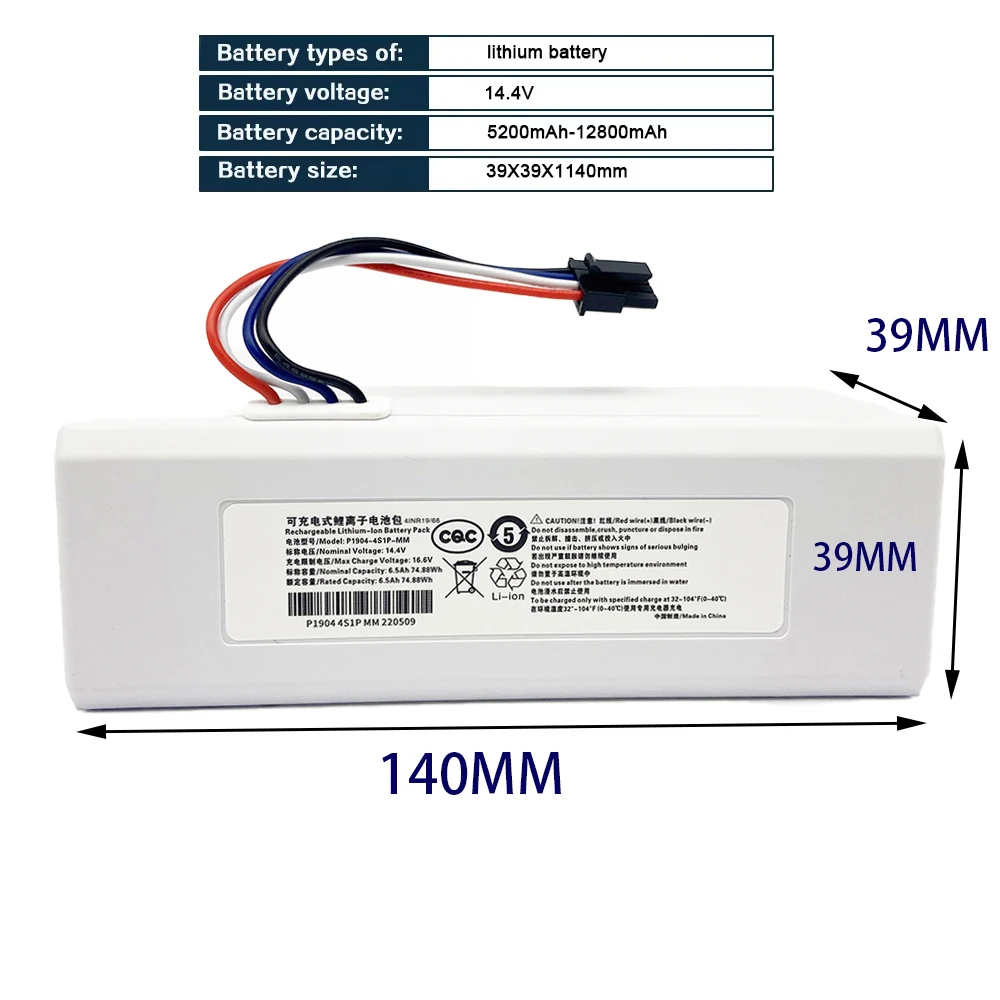 NEW 14.4V 12800mah P1904-4S1P-MM Battery For Xiaomi Mijia 1C STYTJ01ZHM Robot Vacuum Mop Cleaner Accessories battery