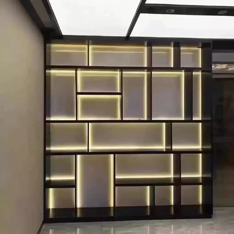 custom.Customized Stainless Steel Metal Display Cabinet Luxury TV Wine Niches Embedded Laminated Design Luxury Supermarket S