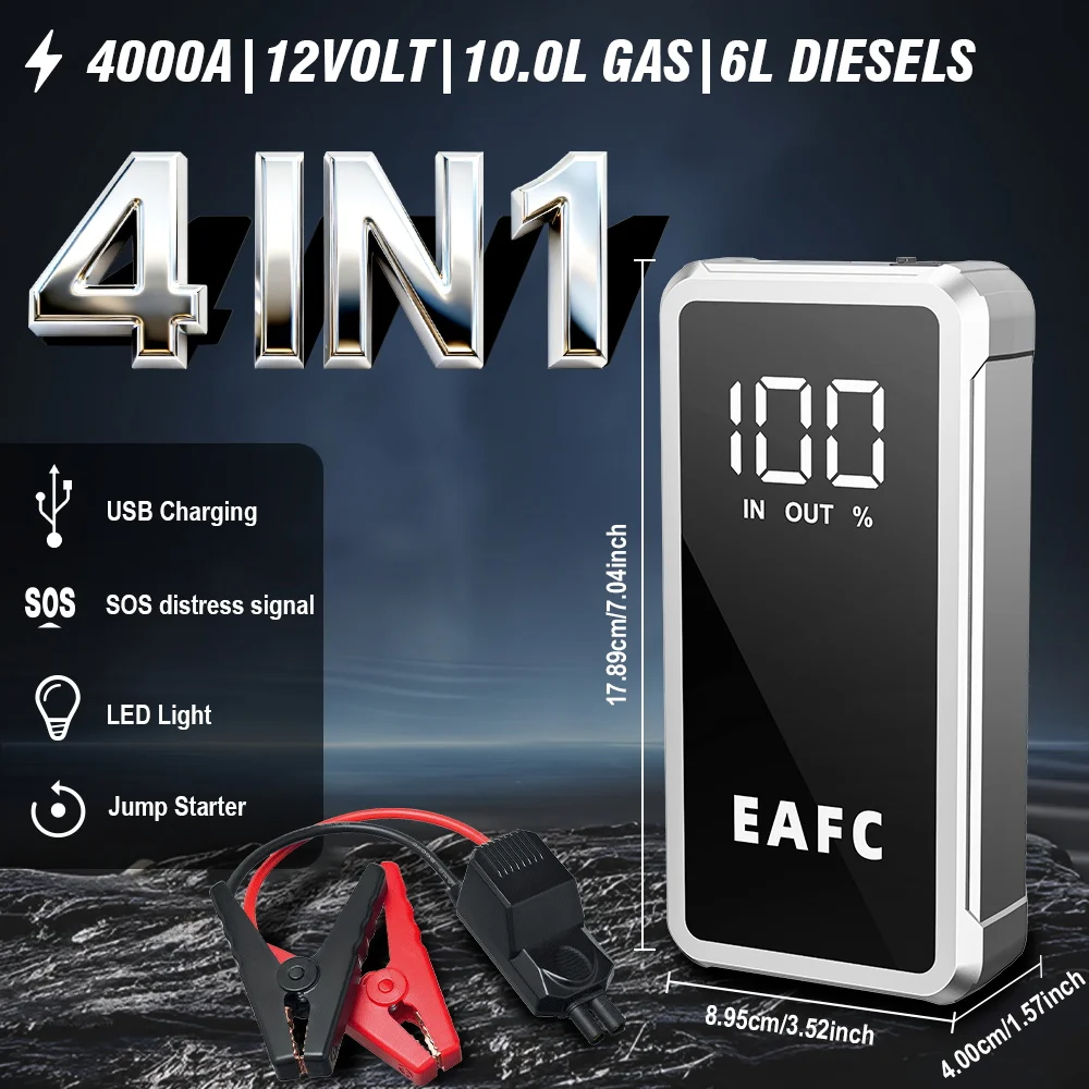 EAFC QC3.0 سيارة الانتقال كاتب جهاز 4000A بطارية معززة بدءا قوة قوية المحمولة السيارات مساعد كاتب لسيارة 12 فولت #2