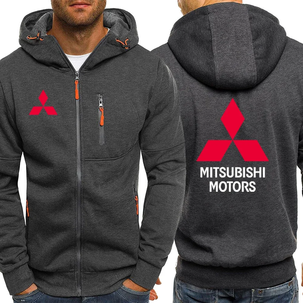 2024 Motorcycle For Mitsubishi New Men Solid Color Long Sleeved Zipper Comfortable Three Hooded Dress Sweatshirts Hoodies Tops