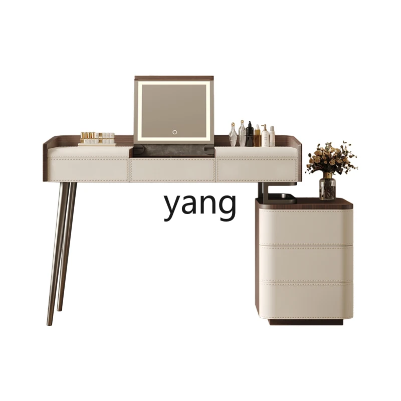 

YJQ light luxury dresser chest cabinet integrated bedroom home simple leather solid wood flip dressing table